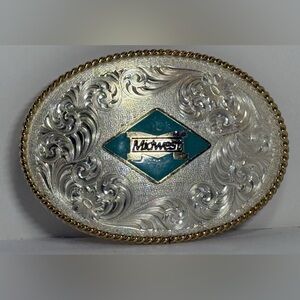 Montana Silversmiths Midwest Western Belt Buckle - Silver Plate Engraved Scroll